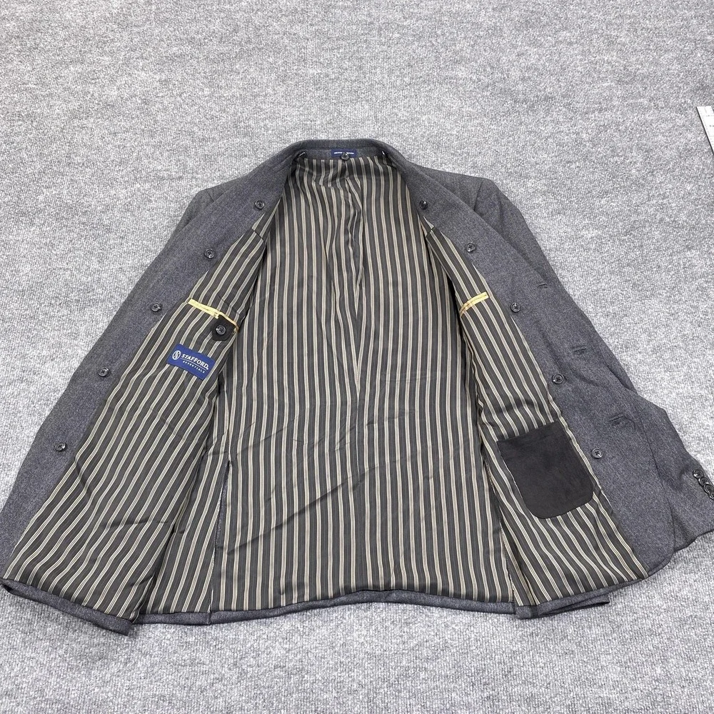 Stafford Essentials Sport Coat Mens 48R Gray Wool Blend‎ Herringbone Slim Fit